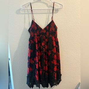 Free People Red Floral Babydoll Mini Dress